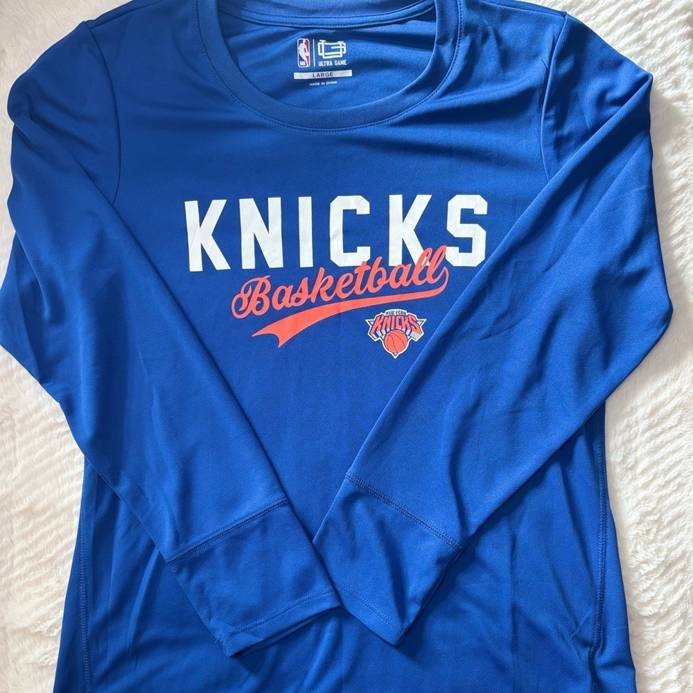 NBA Blue Knicks Basketball Long Sleeve Tee